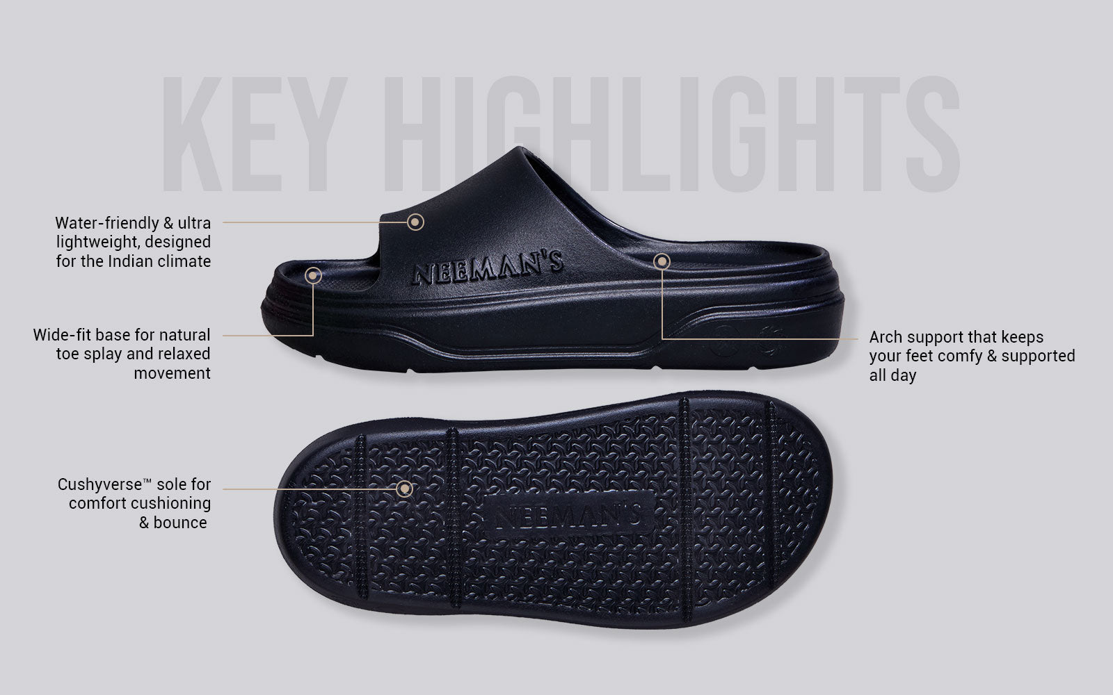 Cushers Slides For Men : Black